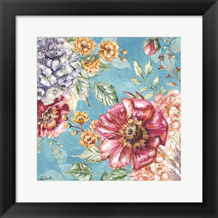 Framed Wildflower Medley square blue II Print