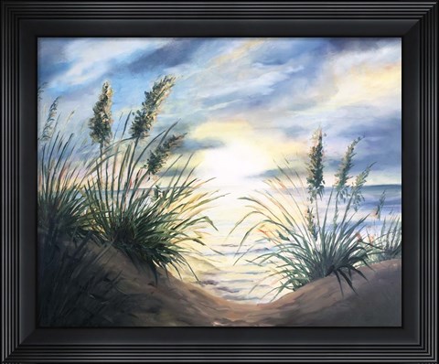 Framed Coastal Sunrise Oil Painting square Print