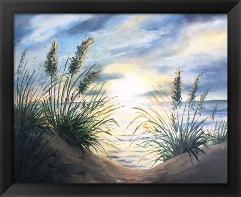 Framed Coastal Sunrise Oil Painting square Print