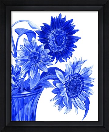 Framed China Sunflowers blue I Print