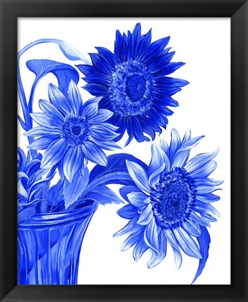 Framed China Sunflowers blue I Print