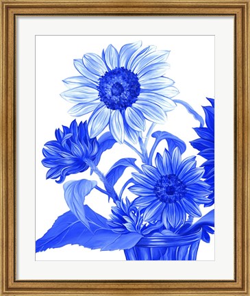 Framed China Sunflowers blue II Print
