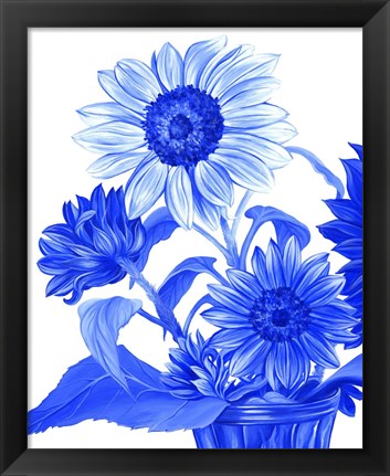 Framed China Sunflowers blue II Print