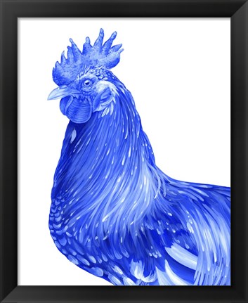 Framed Blue Rooster II Print