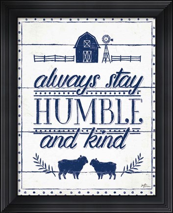 Framed Country Thoughts IV Indigo White Print
