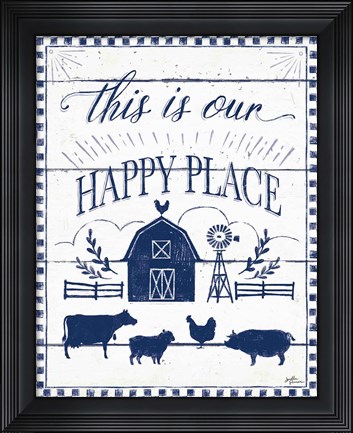 Framed Country Thoughts I v2 Indigo White Print