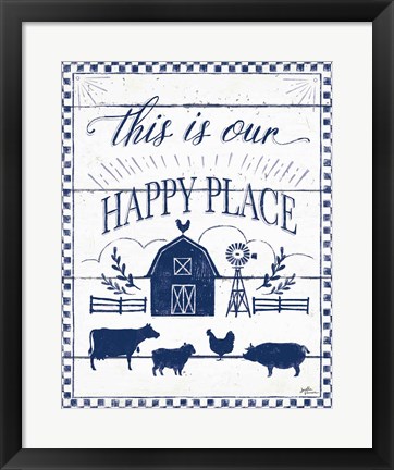 Framed Country Thoughts I v2 Indigo White Print