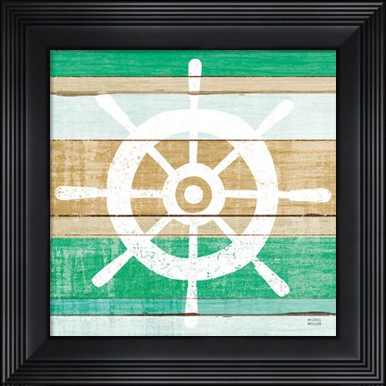 Framed Beachscape VI Helm Green Print
