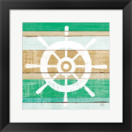 Framed Beachscape VI Helm Green Print