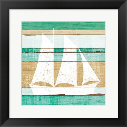 Framed Beachscape V Boat Green Print