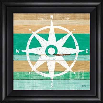 Framed Beachscape IV Compass Green Print