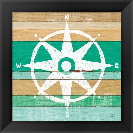 Framed Beachscape IV Compass Green Print