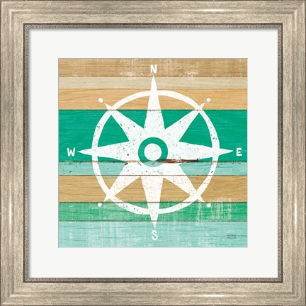 Framed Beachscape IV Compass Green Print