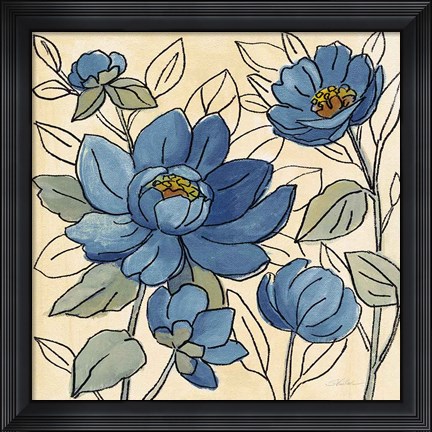 Framed Spring Lace Floral IV Dark Blue Print