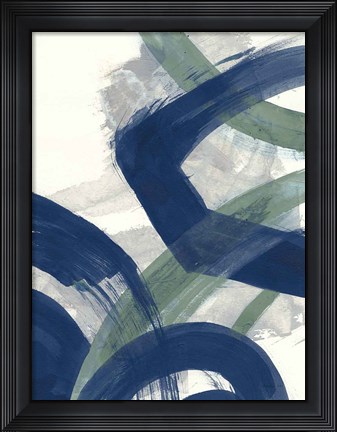 Framed Navy Brushy Abstract I Print