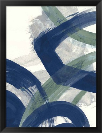 Framed Navy Brushy Abstract I Print