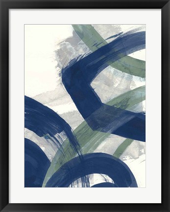 Framed Navy Brushy Abstract I Print