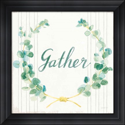 Framed Floursack Holiday IX Gather Dark Green Print