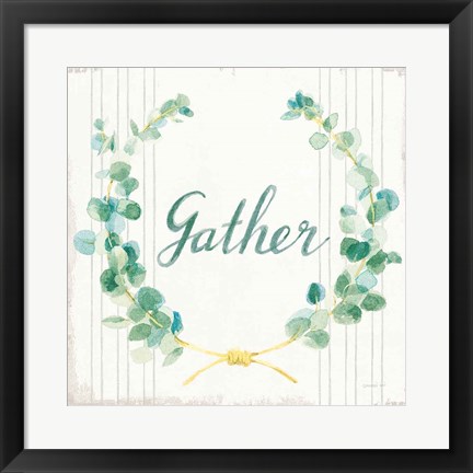 Framed Floursack Holiday IX Gather Dark Green Print