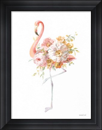 Framed Floral Flamingo II Print