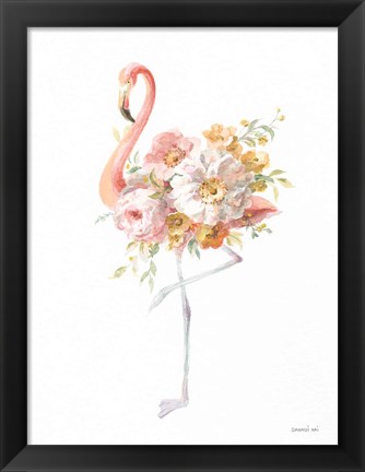 Framed Floral Flamingo II Print