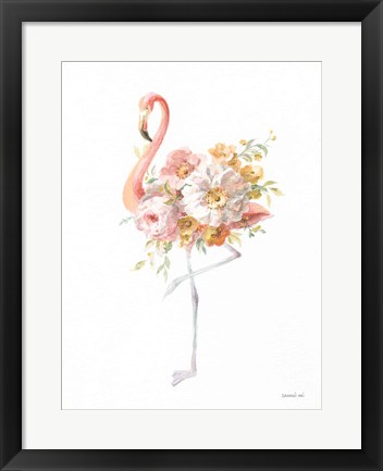 Framed Floral Flamingo II Print