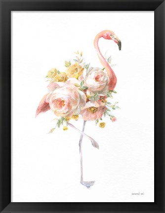 Framed Floral Flamingo I Print