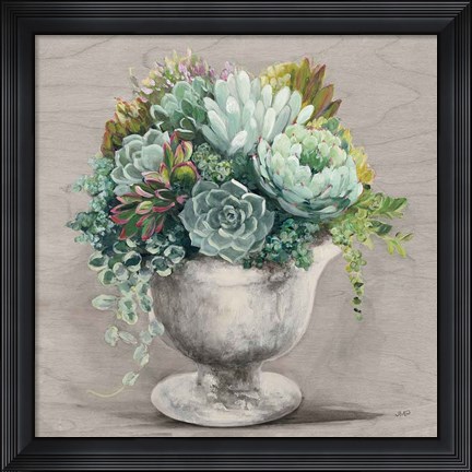 Framed Festive Succulents I Gray Print