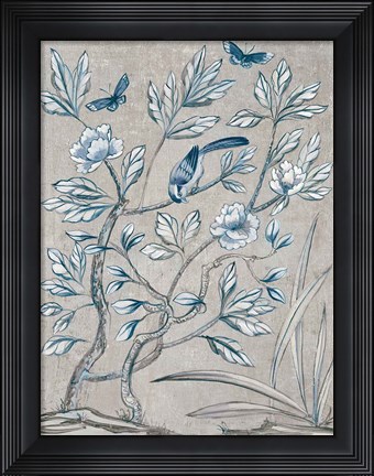 Framed Shimmering Garden II Navy Print