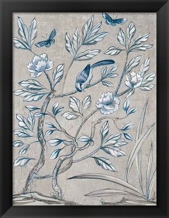 Framed Shimmering Garden II Navy Print