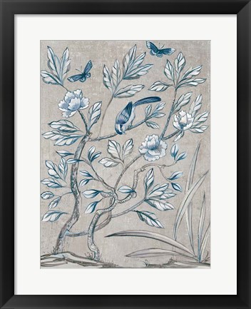 Framed Shimmering Garden II Navy Print