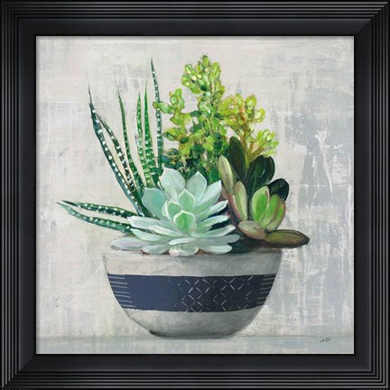 Framed Succulent Still Life II Navy Print