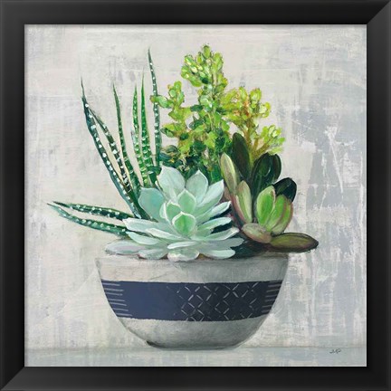 Framed Succulent Still Life II Navy Print