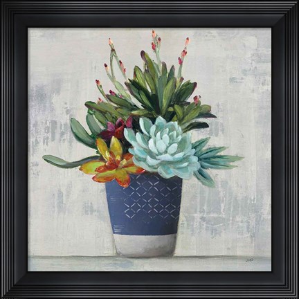 Framed Succulent Still Life I Navy Print