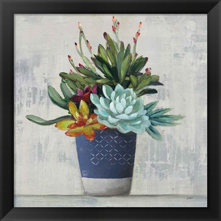 Framed Succulent Still Life I Navy Print