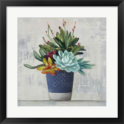 Framed Succulent Still Life I Navy Print