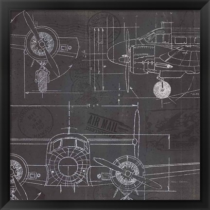 Framed Plane Blueprint III Print