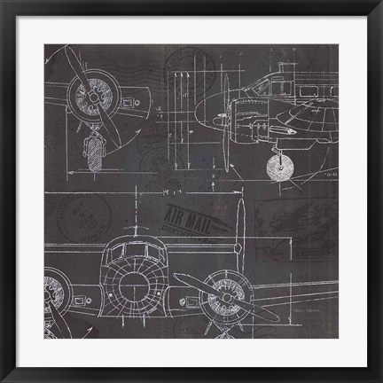 Framed Plane Blueprint III Print