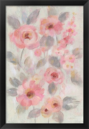 Framed Expressive Pink Flowers I Print