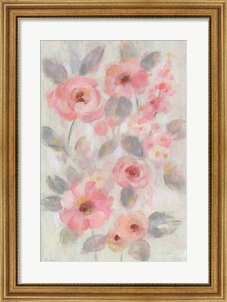 Framed Expressive Pink Flowers I Print