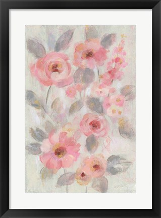 Framed Expressive Pink Flowers I Print