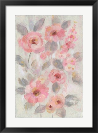 Framed Expressive Pink Flowers I Print