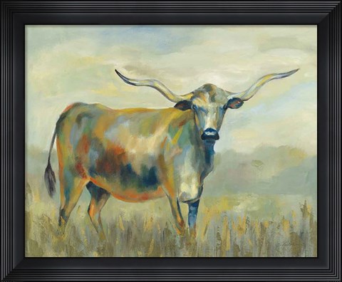 Framed Colorful Longhorn Cow Print