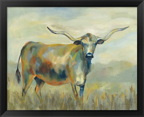 Framed Colorful Longhorn Cow Print