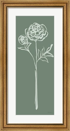 Framed Floral Line I Green Print