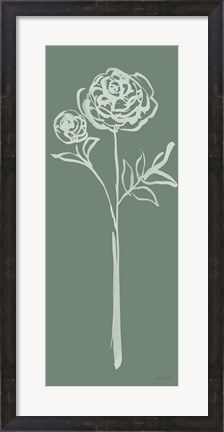 Framed Floral Line I Green Print
