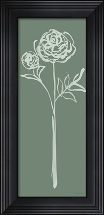 Framed Floral Line I Green Print