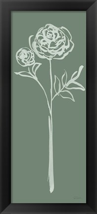 Framed Floral Line I Green Print