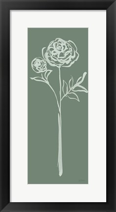 Framed Floral Line I Green Print