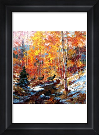 Framed Elk and Aspens Print